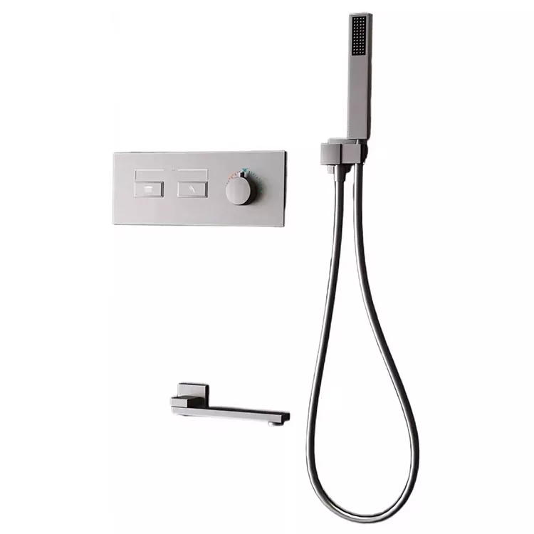 Minimalistlik tume püssimetallist kahe väljalaskega dušipea